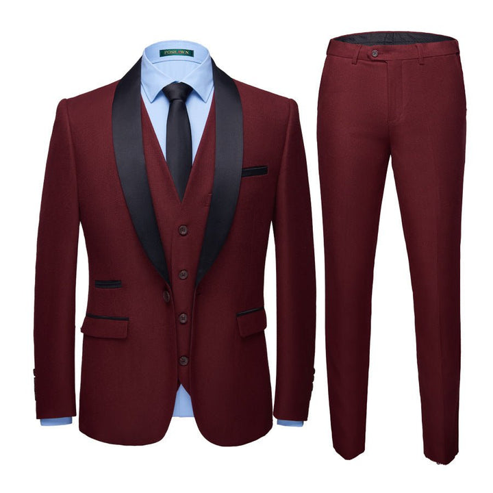 Men's Business Casual Suits, Men's Korean Version Of The Self-Cultivation Wedding Groom Suit Dress Three-Piece Suit - Muhaab