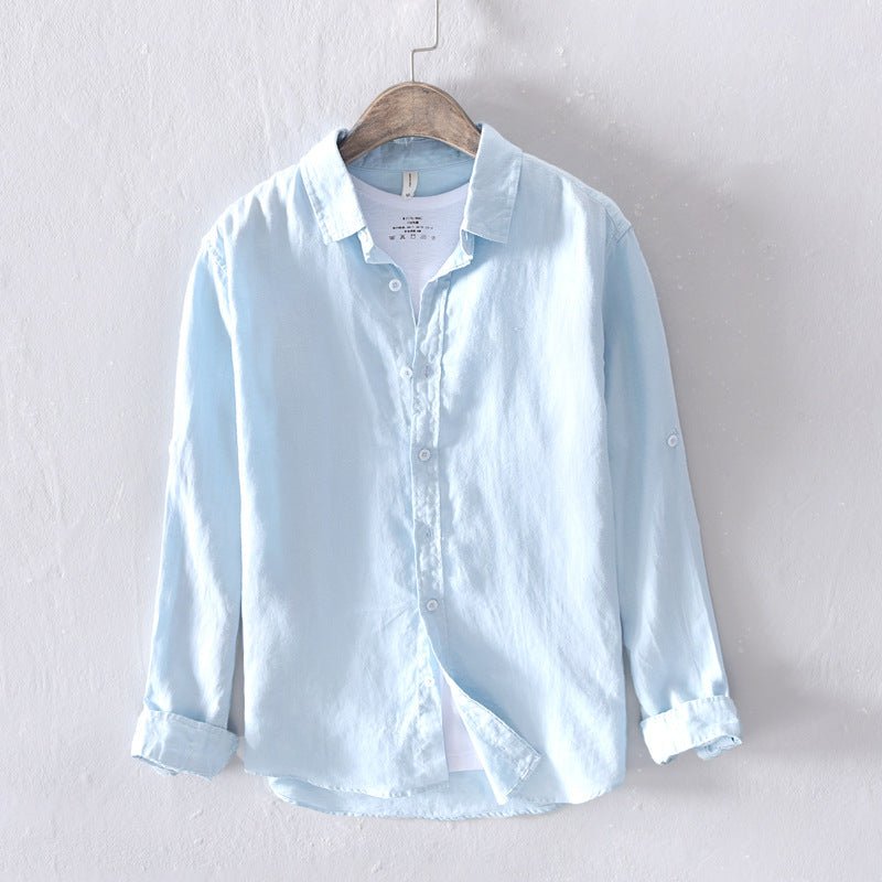Men's Casual Linen Long-sleeved White Shirt For Men - Muhaab