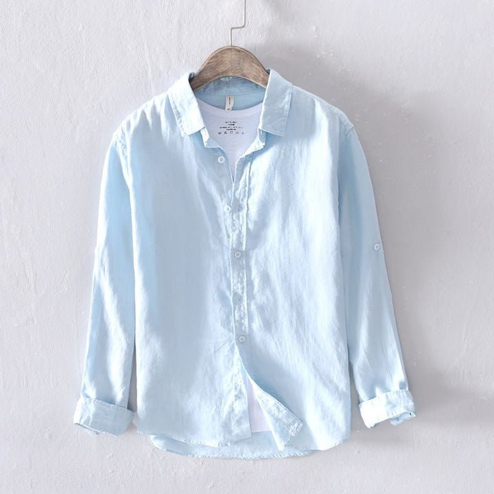 Men's Casual Linen Long-sleeved White Shirt For Men - Muhaab