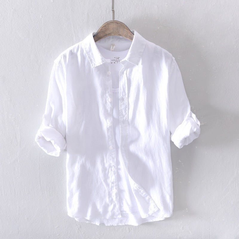 Men's Casual Linen Long-sleeved White Shirt For Men - Muhaab