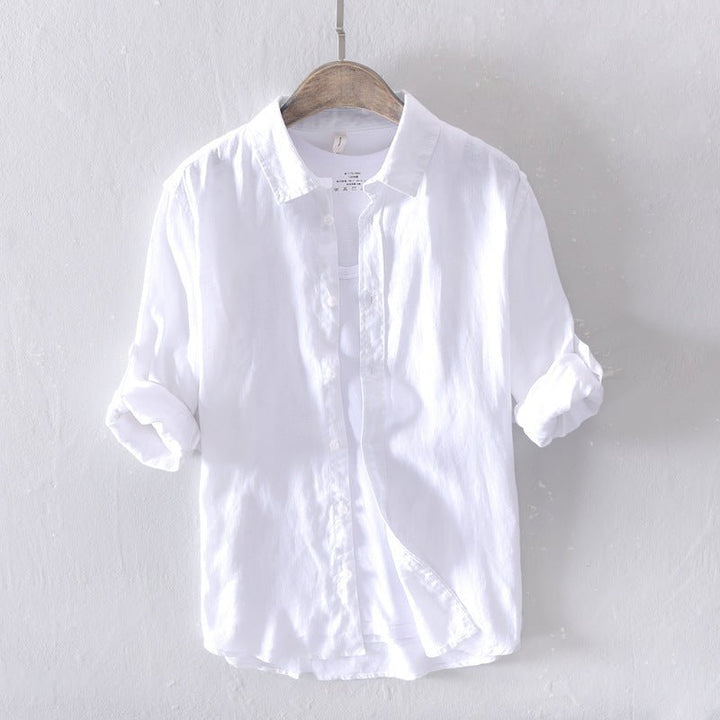 Men's Casual Linen Long-sleeved White Shirt For Men - Muhaab