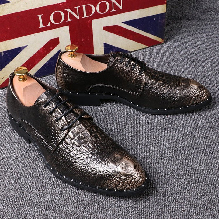 Men's pattern pointed business dress shoes increased by 6cm - Muhaab