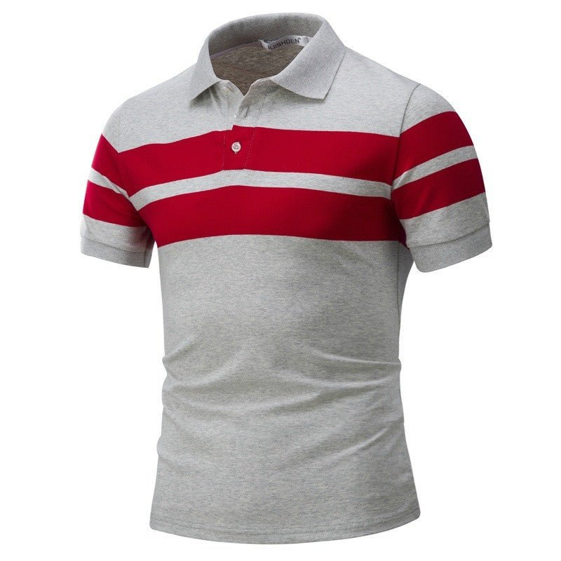 Men's Slim-fit Striped Short Sleeves T-shirt European And American Leisure Polo Shirt Foreign Trade Men Short T-shirt - Muhaab