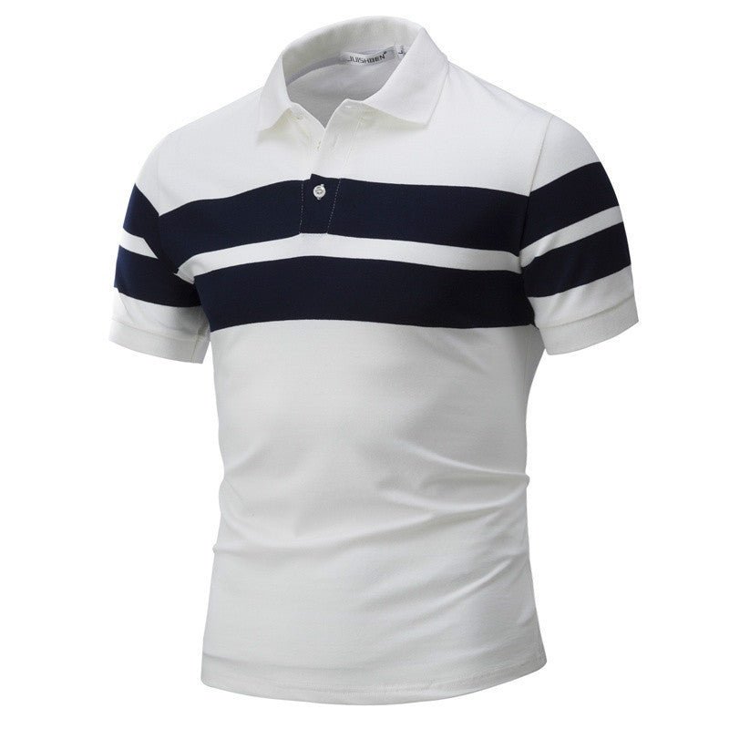 Men's Slim-fit Striped Short Sleeves T-shirt European And American Leisure Polo Shirt Foreign Trade Men Short T-shirt - Muhaab