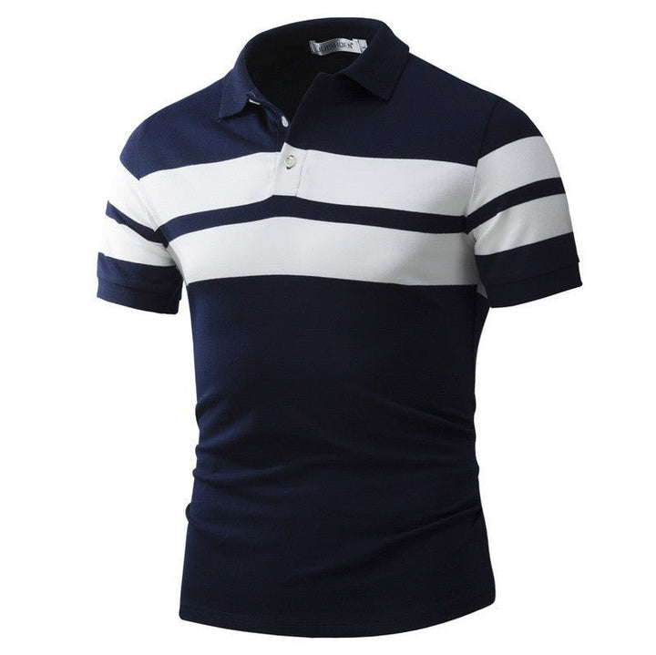Men's Slim-fit Striped Short Sleeves T-shirt European And American Leisure Polo Shirt Foreign Trade Men Short T-shirt - Muhaab