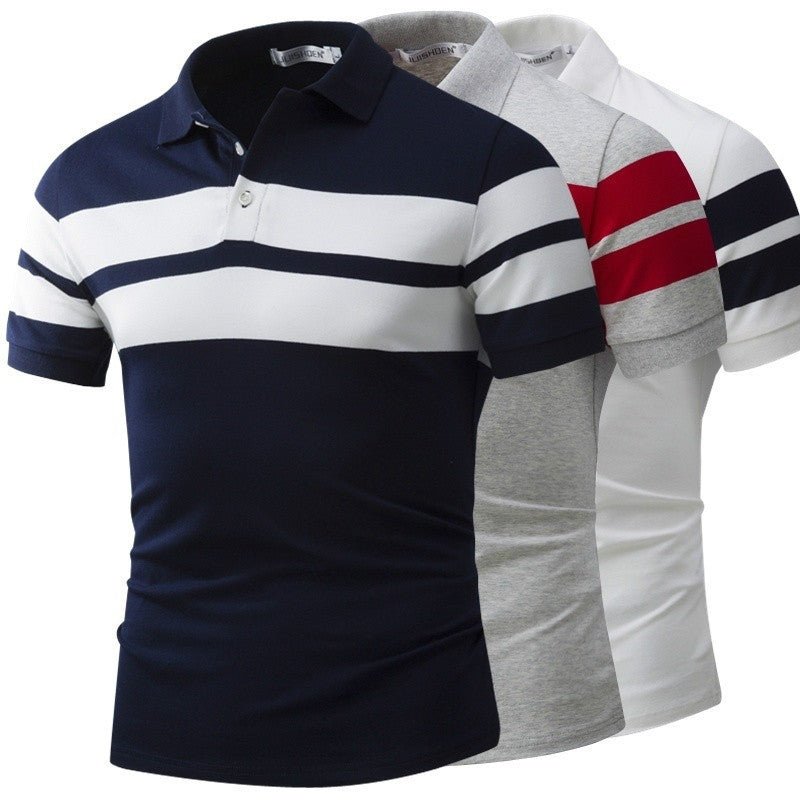 Men's Slim-fit Striped Short Sleeves T-shirt European And American Leisure Polo Shirt Foreign Trade Men Short T-shirt - Muhaab