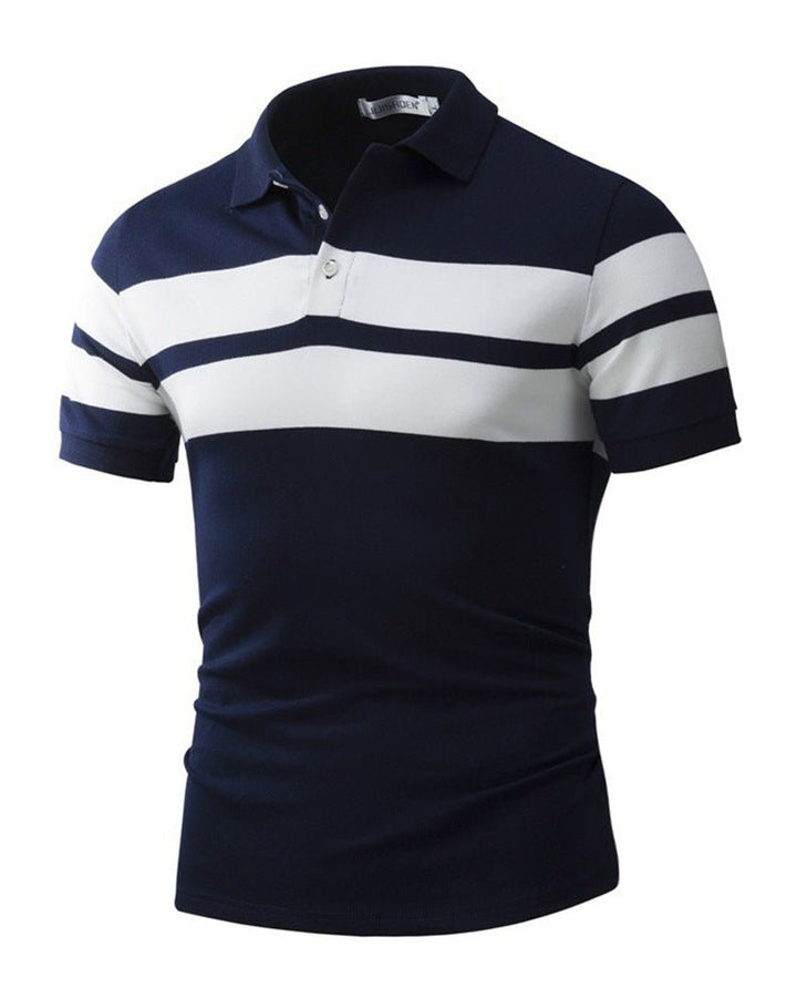 Men's Slim-fit Striped Short Sleeves T-shirt European And American Leisure Polo Shirt Foreign Trade Men Short T-shirt - Muhaab