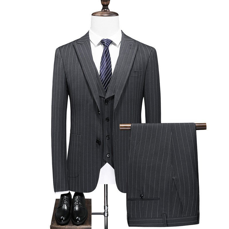 Men's Striped Suits Cross-border E-commerce Large Size Suit Three-piece Slim Wedding Dress - Muhaab