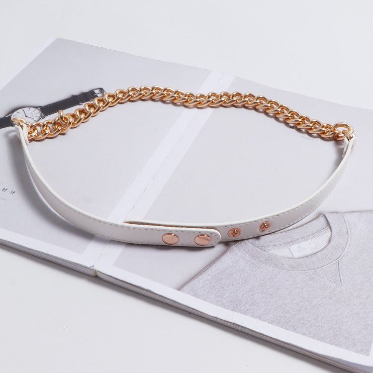 Metal Chain Stitching PU Leather Belt Female Wild Belt Decoration Dress Shirt Waist Chain - Muhaab