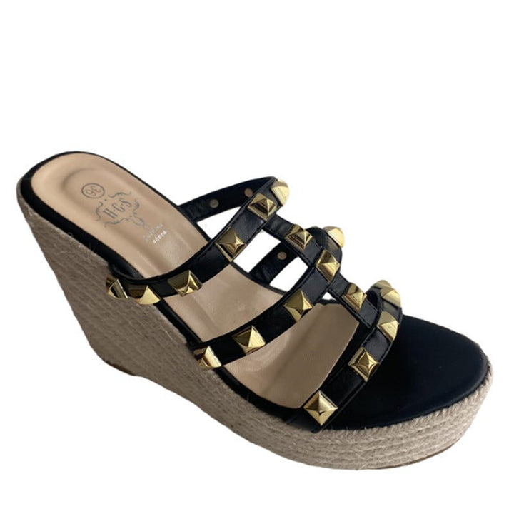 New Korean Rivet Straw Wedges For Women's Shoes - Muhaab