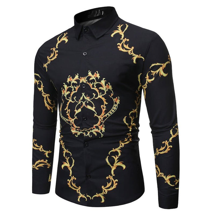 New Mens Long Sleeve Shirts Slim Fit Casual Shirt For Men Flower Shirt - Muhaab