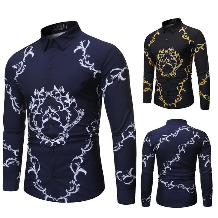 New Mens Long Sleeve Shirts Slim Fit Casual Shirt For Men Flower Shirt - Muhaab