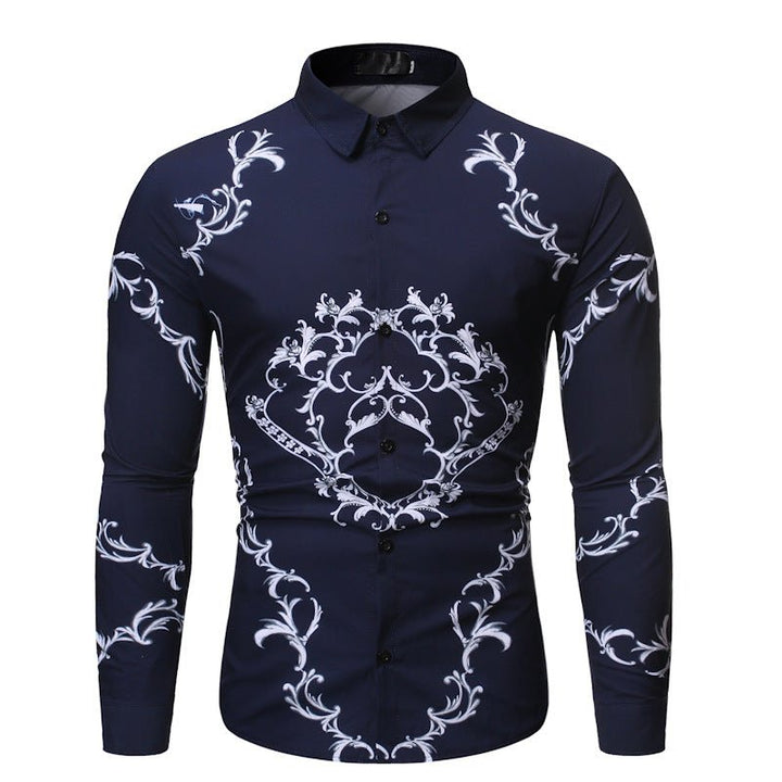 New Mens Long Sleeve Shirts Slim Fit Casual Shirt For Men Flower Shirt - Muhaab