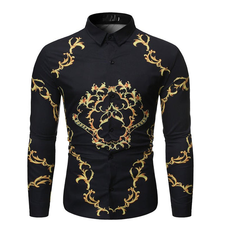 New Mens Long Sleeve Shirts Slim Fit Casual Shirt For Men Flower Shirt - Muhaab