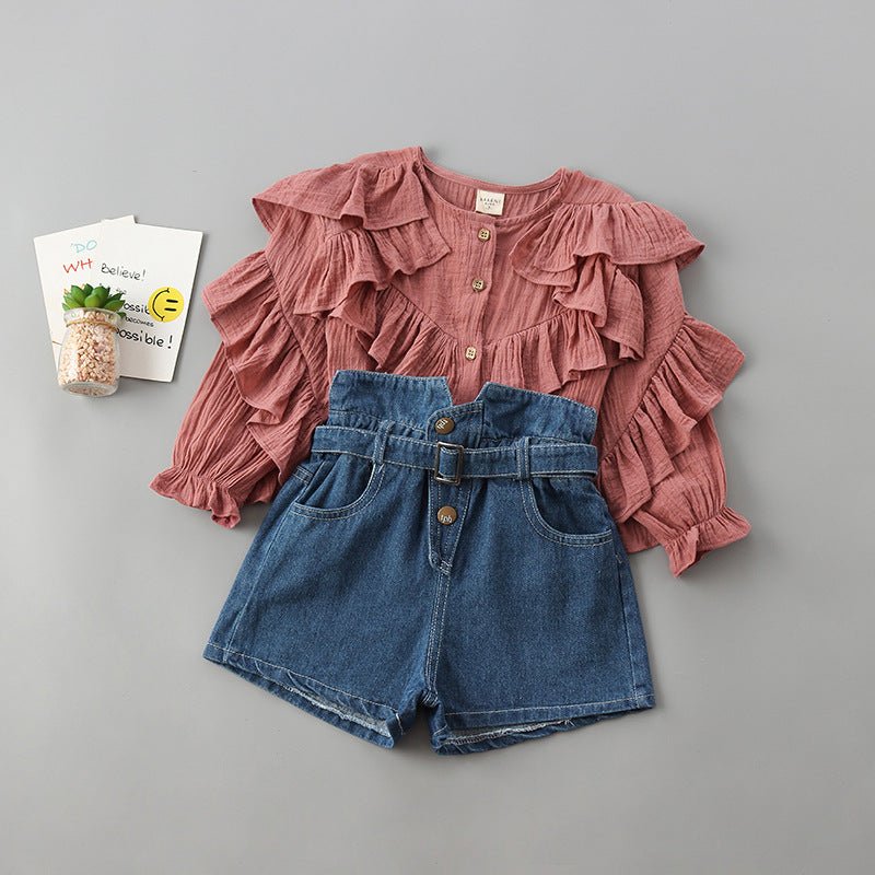 New Suit Girl Solid Color Shirt Jeans - Muhaab