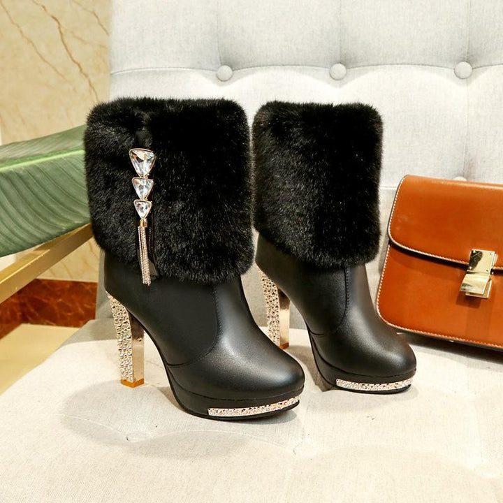 New Thick Heel High Heel Round Toe Short Tube Women'S Martin Boots - Muhaab