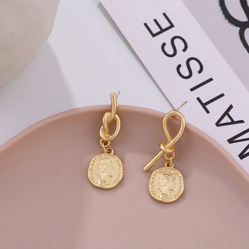 New Vintage Matte Irregular Earring Creative Head Earrings Temperament Women Fashion Earrings Jewelry - Muhaab
