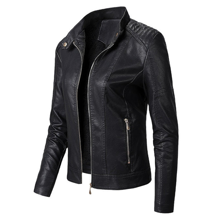 New Women's Leather Jackets Plus Velvet Jackets Fashion PU Ladies Leather Jackets - Muhaab