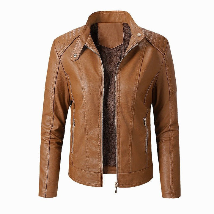 New Women's Leather Jackets Plus Velvet Jackets Fashion PU Ladies Leather Jackets - Muhaab