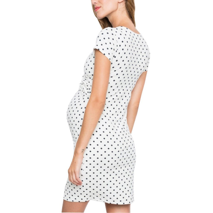 Nursing Clothes Polka Dot Print Short Sleeve V Neck Maternity Dress - Muhaab