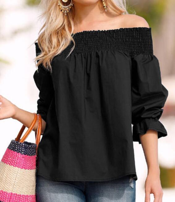 Off Shoulder Tops Spring Summer Strapless Women Blouse Bowknot Slash Neck Shirts Casual Loose Blusas Plus Size - Muhaab