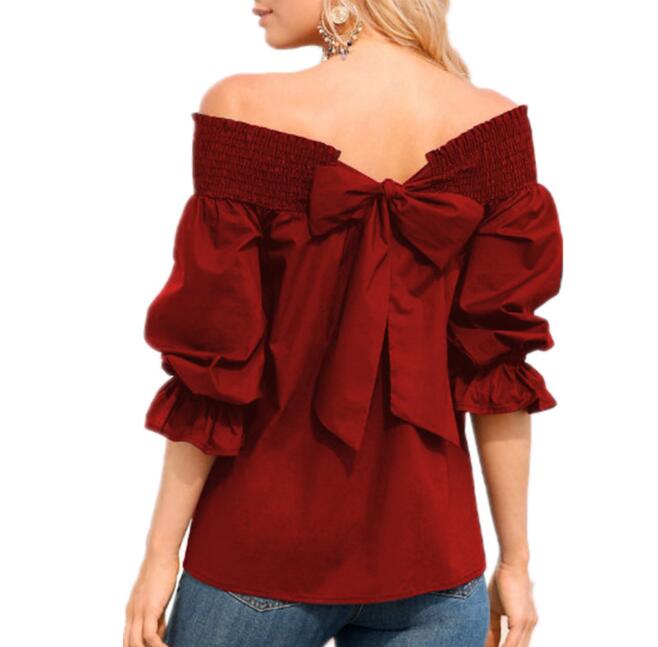 Off Shoulder Tops Spring Summer Strapless Women Blouse Bowknot Slash Neck Shirts Casual Loose Blusas Plus Size - Muhaab