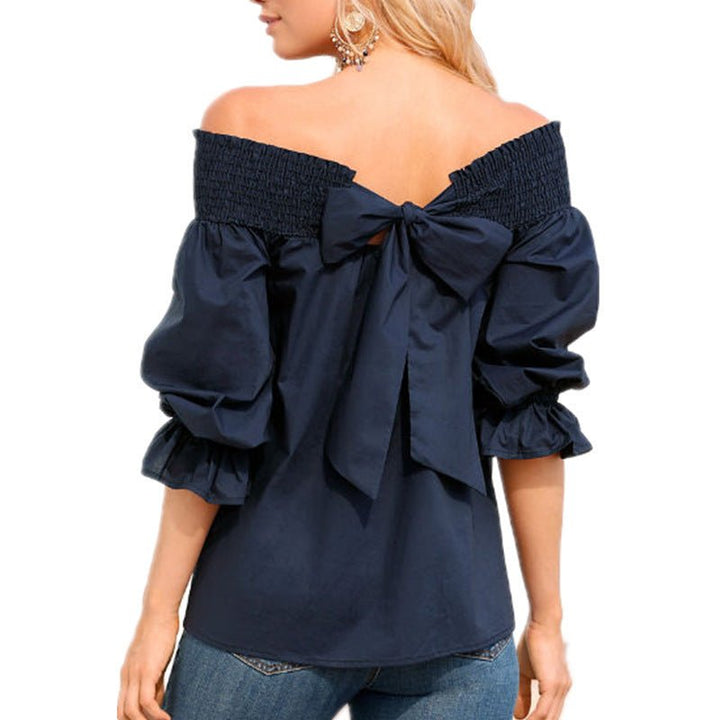 Off Shoulder Tops Spring Summer Strapless Women Blouse Bowknot Slash Neck Shirts Casual Loose Blusas Plus Size - Muhaab