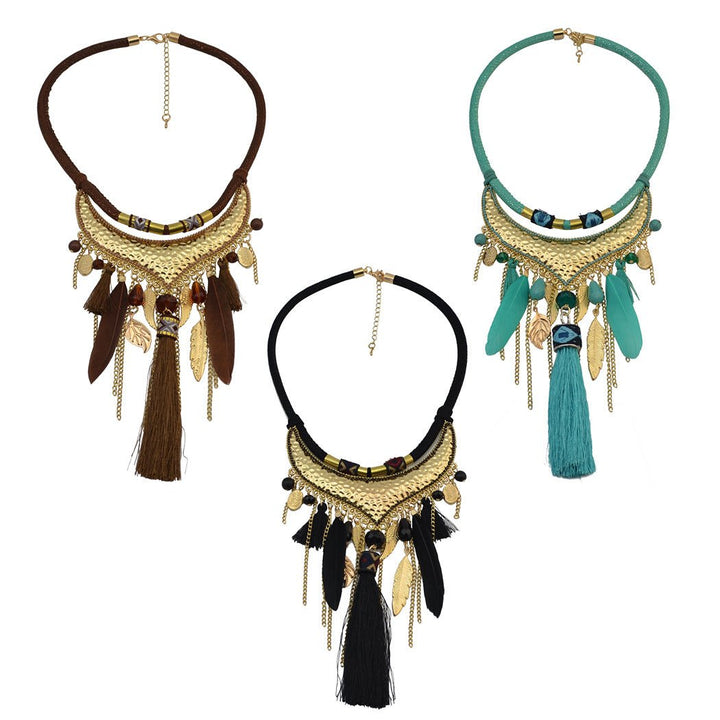 Original jewelry feather leaf tassel necklace - Muhaab