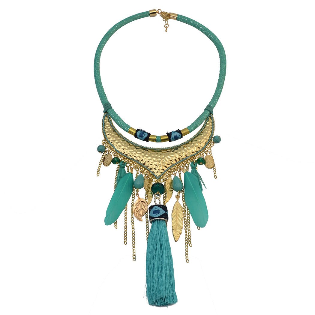 Original jewelry feather leaf tassel necklace - Muhaab