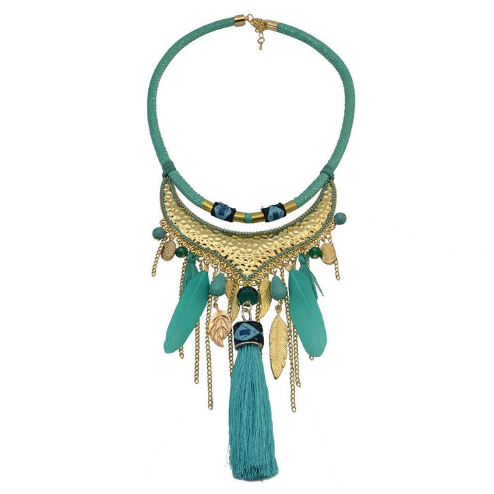 Original jewelry feather leaf tassel necklace - Muhaab