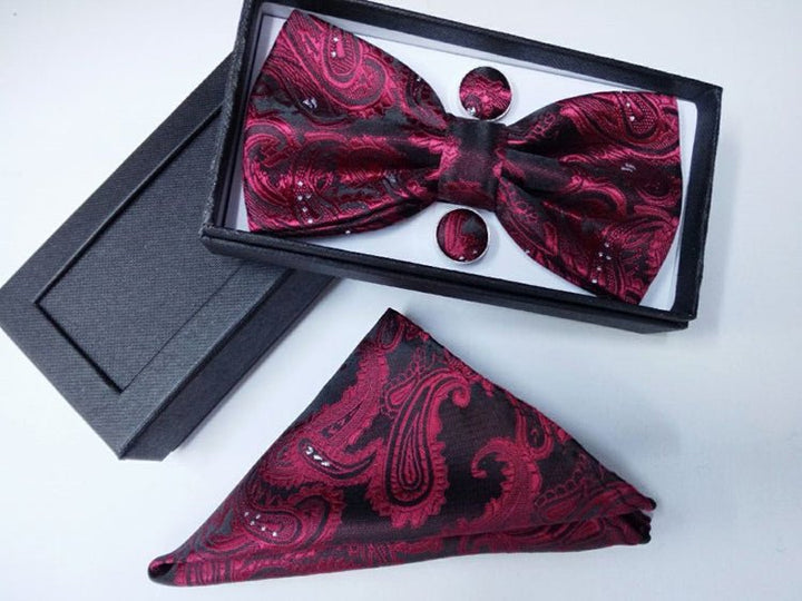 Paisley pattern bow tie dark blue black bow tie male British fashion cashew flower bow gift set - Muhaab