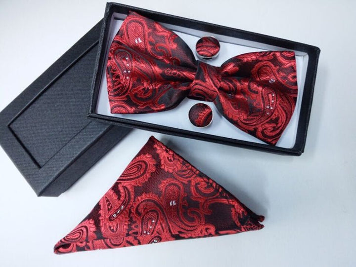 Paisley pattern bow tie dark blue black bow tie male British fashion cashew flower bow gift set - Muhaab