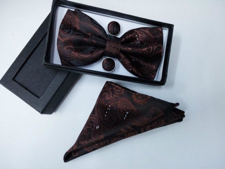 Paisley pattern bow tie dark blue black bow tie male British fashion cashew flower bow gift set - Muhaab