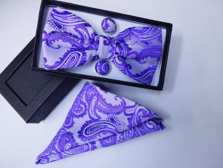 Paisley pattern bow tie dark blue black bow tie male British fashion cashew flower bow gift set - Muhaab