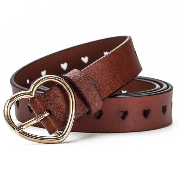 Peach heart buckle leather belt - Muhaab