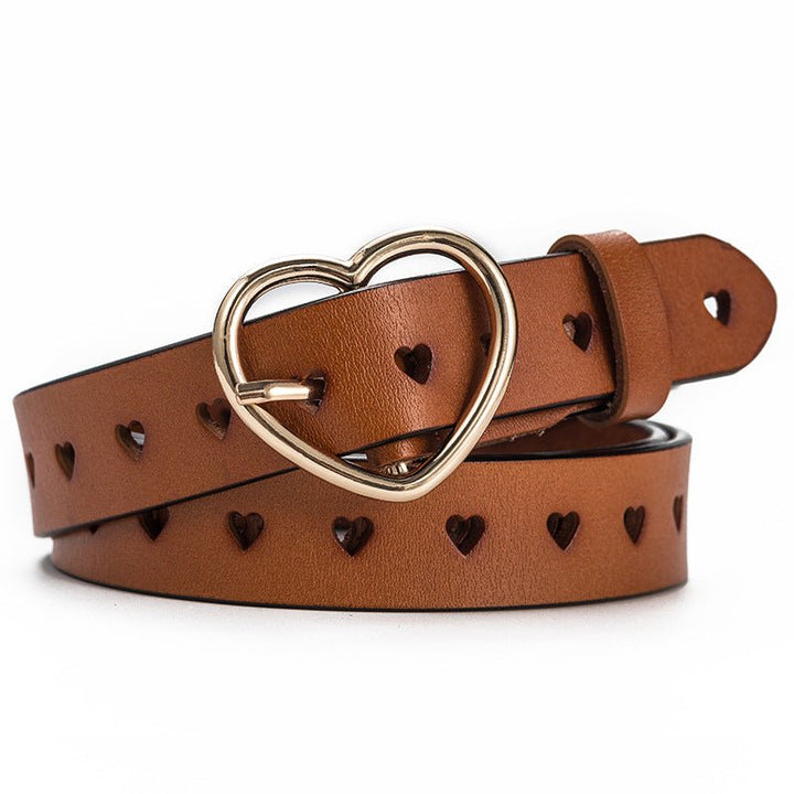 Peach heart buckle leather belt - Muhaab