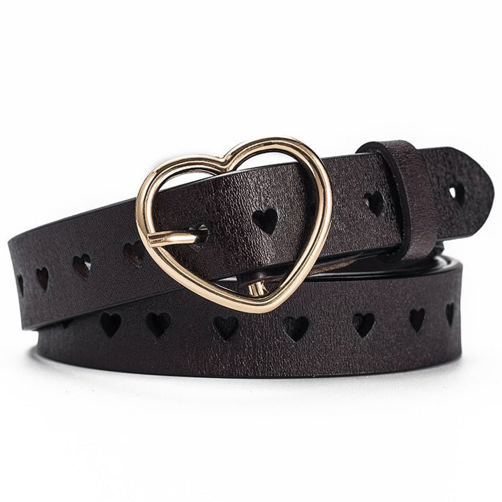 Peach heart buckle leather belt - Muhaab