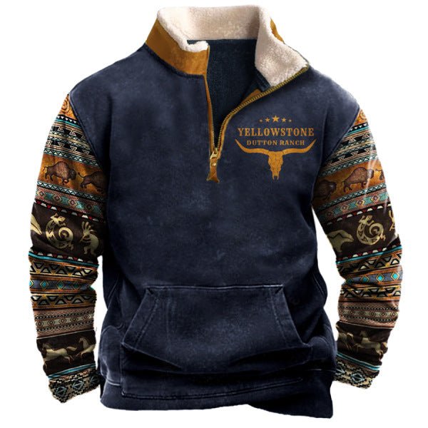 Polo Shirt Hoodie Men's Printed Plus Fleece Stand-up Collar Hoodie - Muhaab