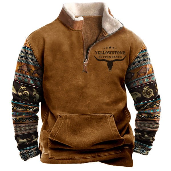 Polo Shirt Hoodie Men's Printed Plus Fleece Stand-up Collar Hoodie - Muhaab