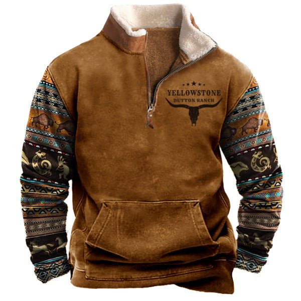 Polo Shirt Hoodie Men's Printed Plus Fleece Stand-up Collar Hoodie - Muhaab