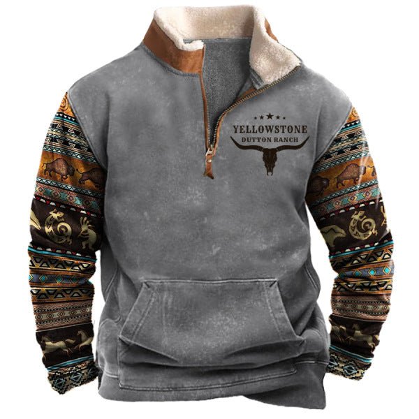 Polo Shirt Hoodie Men's Printed Plus Fleece Stand-up Collar Hoodie - Muhaab