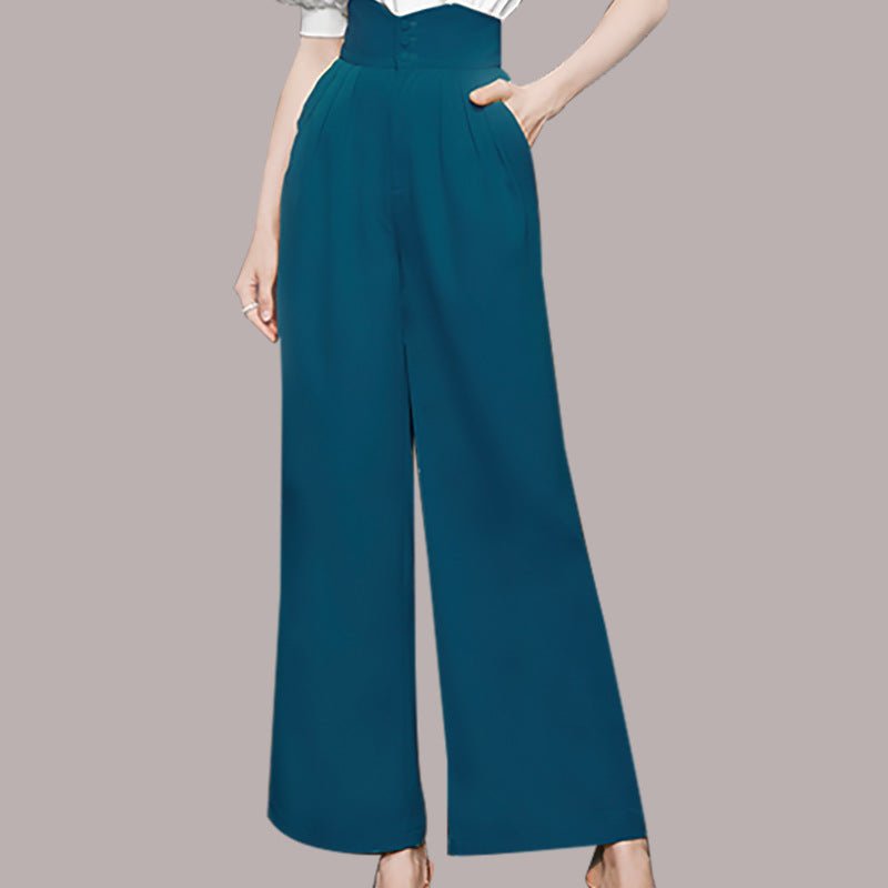 Puff Sleeve Shirt High Waist Wide Leg Pants Suit - Muhaab