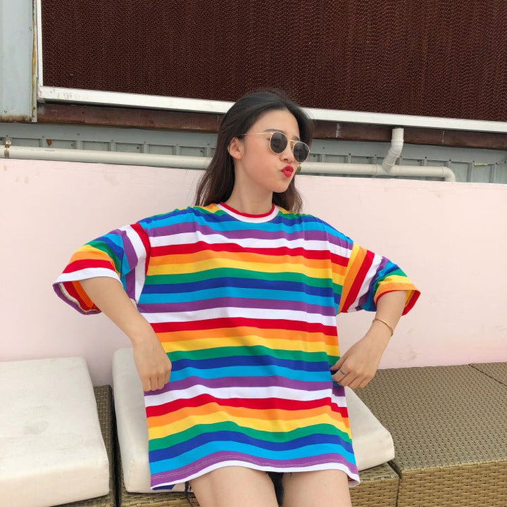 Rainbow striped T-shirt women - Muhaab