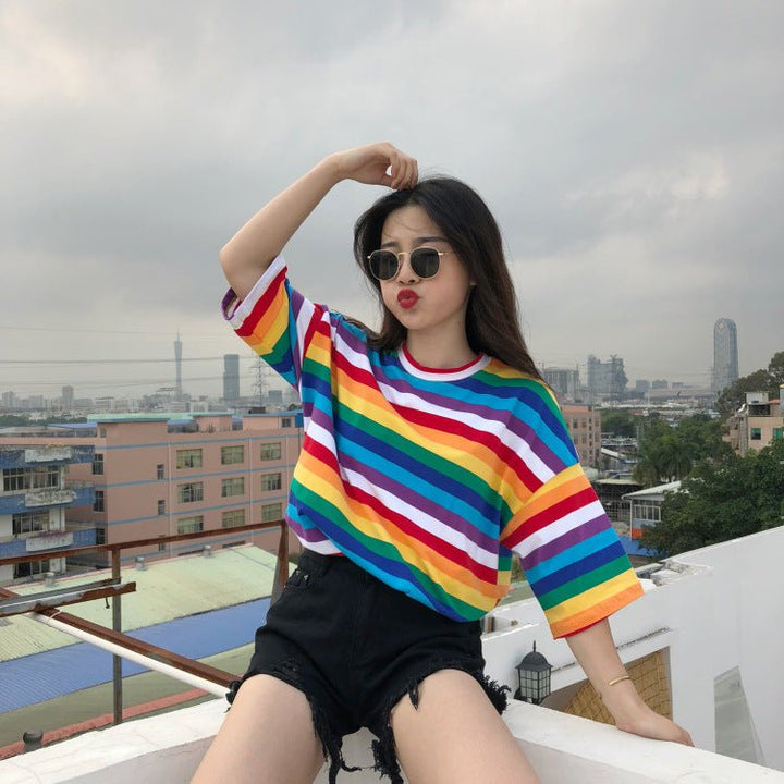 Rainbow striped T-shirt women - Muhaab