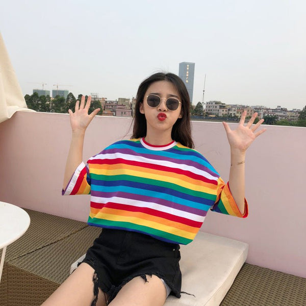 Rainbow striped T-shirt women - Muhaab