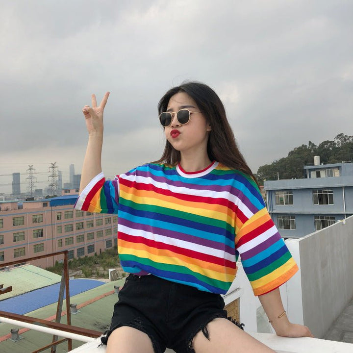 Rainbow striped T-shirt women - Muhaab