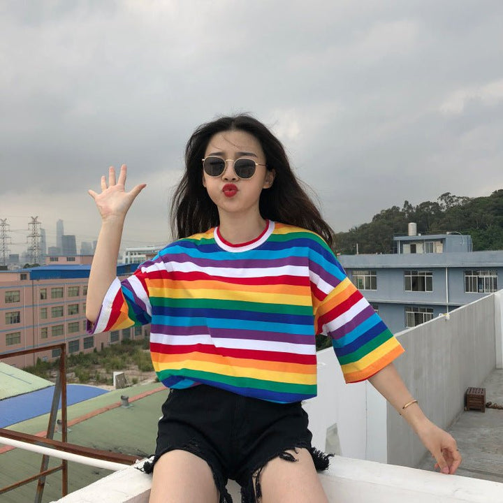 Rainbow striped T-shirt women - Muhaab