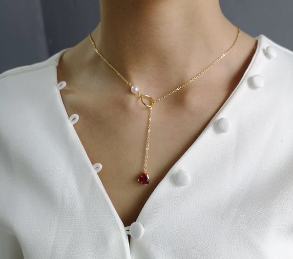 Red heart necklace female clavicle chain - Muhaab