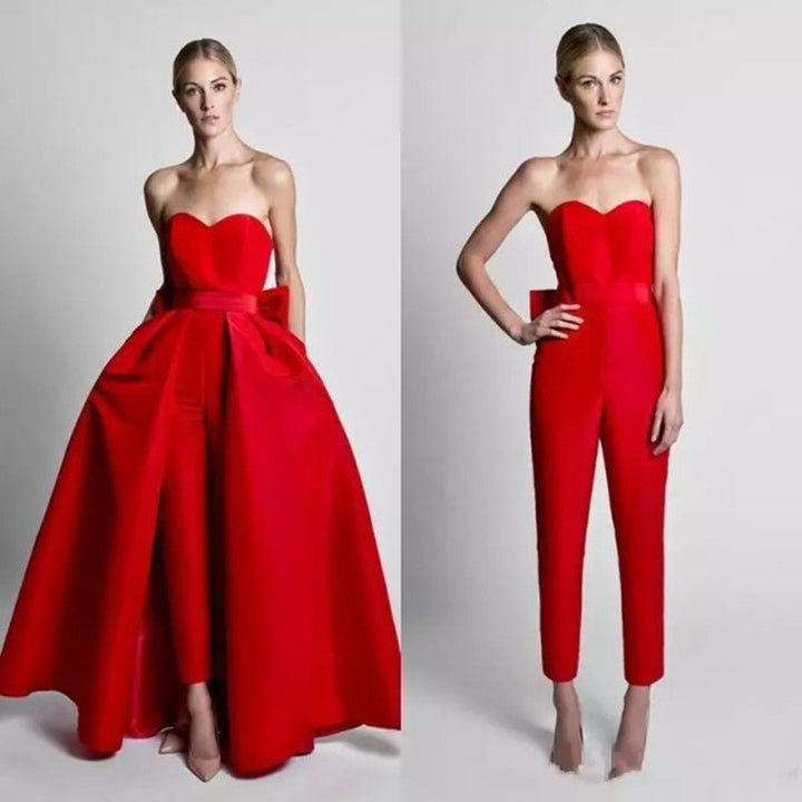 Red Jumpsuit Evening Dresses With - Muhaab