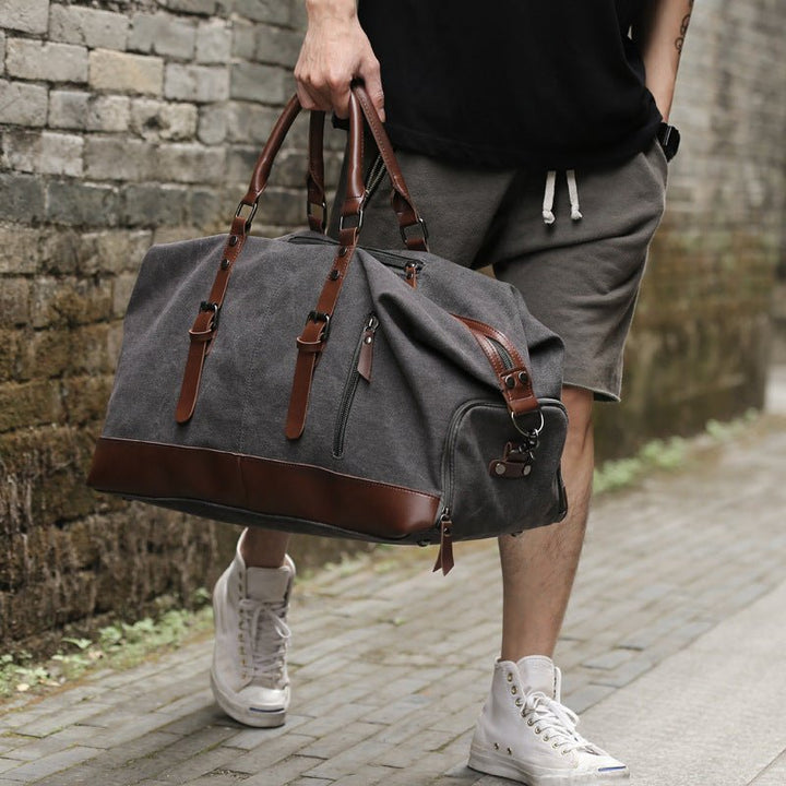 Retro canvas tote bag travel bag male fashion trend large capacity short-distance travel luggage bag shoulder bag male - Muhaab